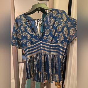 Blue and Gold Metallic Pattern  Top